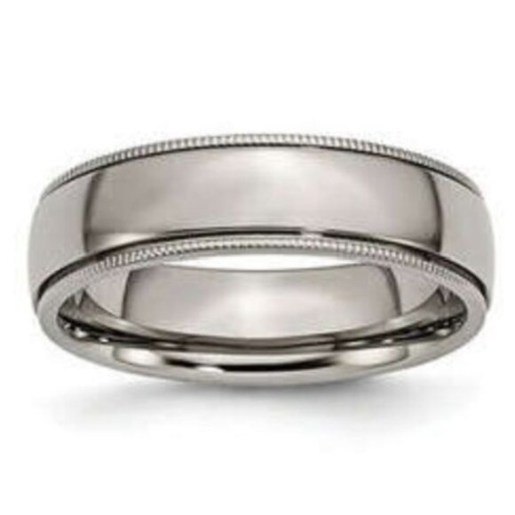 Chisel Titanium Grooved and Beaded Edge 6mm Polished Band, Finger Size 9.5 - Picture 8 of 8